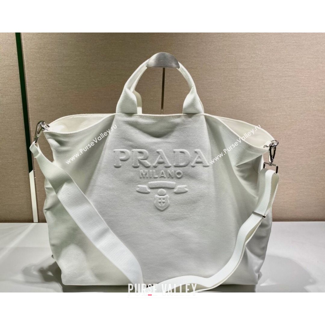 Prada Drill Fabric Tote Bag 2VG081 White 2021 (YZ-21080431)