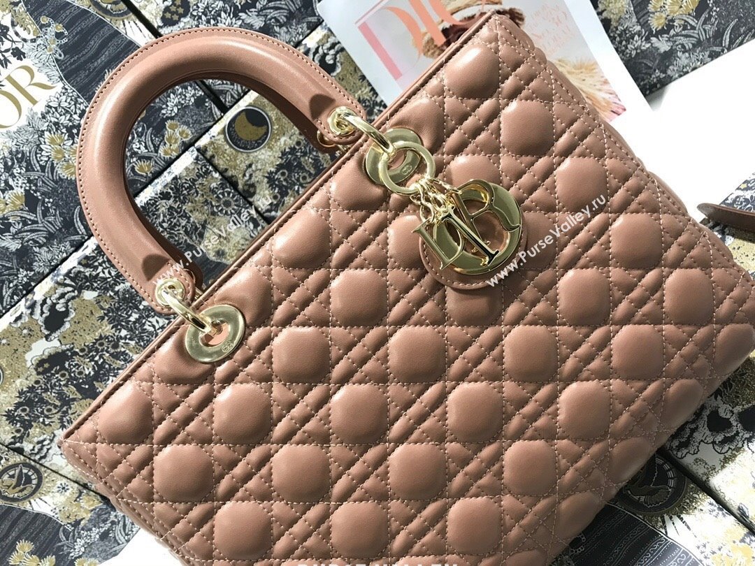 Dior Large Lady Dior Bag in Lambskin Leather M0566 Nude Pink/Gold 2024 (XXG-24070310)