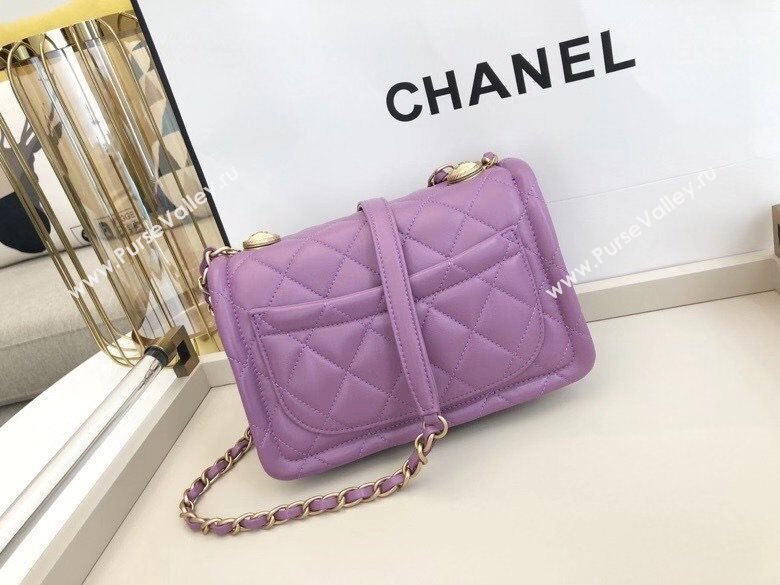 Chanel Quilted Lambskin Medium Flap Bag with Metal Button AS2055 Purple 2020 TOP (SMJD-20112317)