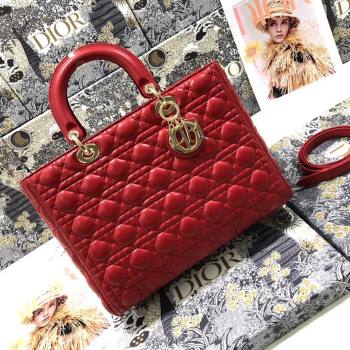 Dior Large Lady Dior Bag in Lambskin Leather M0566 Red/Gold 2024 (XXG-24070311)