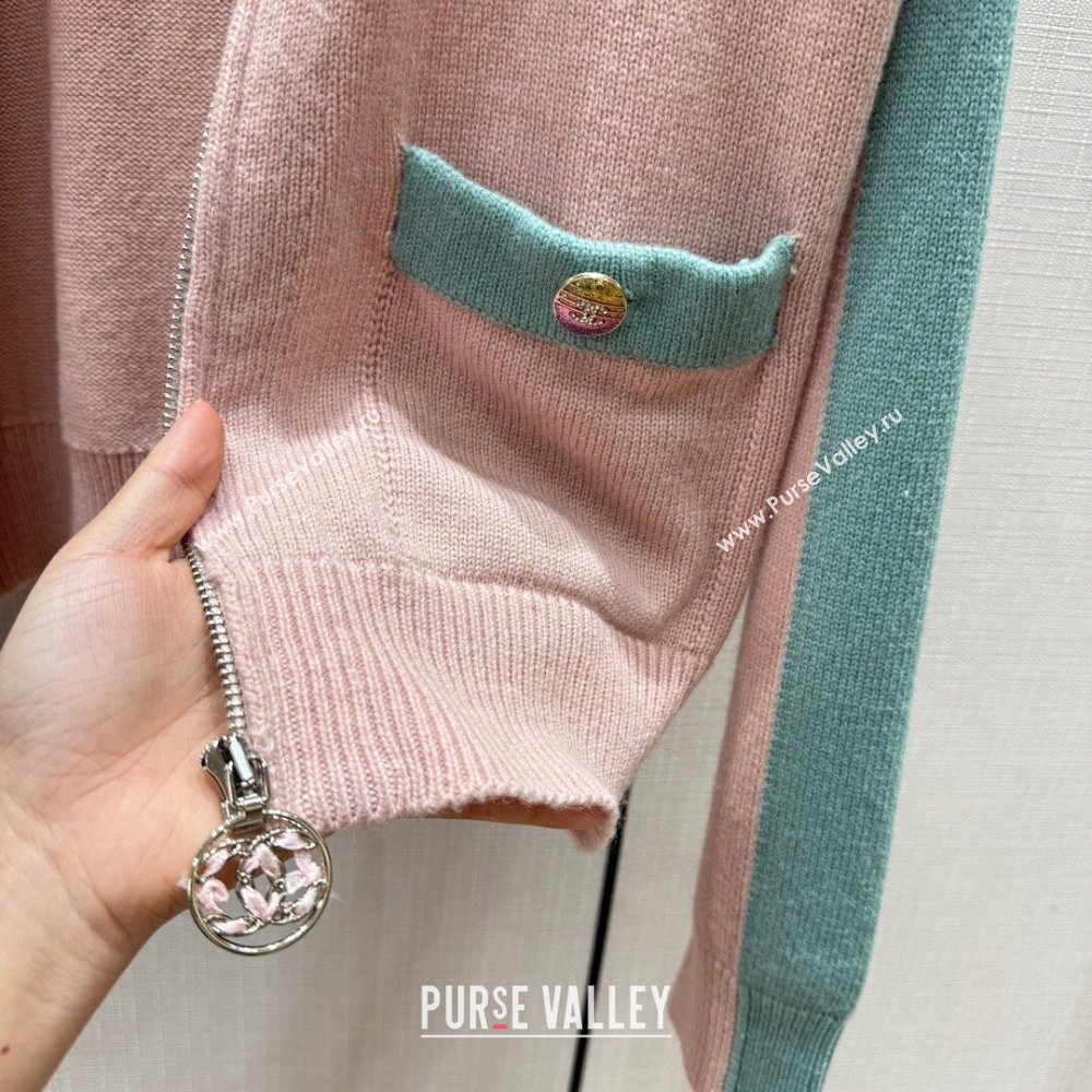 Chanel Cashmere Zipped Cardgian CH113022 Pink 2023 (Q-23113022)