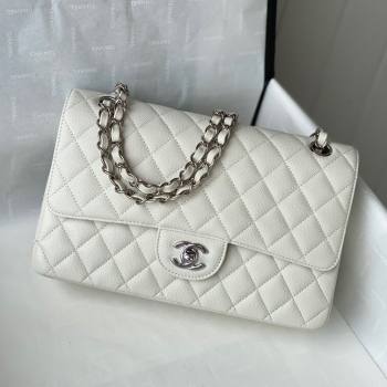 Chanel Quilted Grained Calfskin Medium Classic Flap Bag A01112 White/Silver 2021 (SM-210929057)