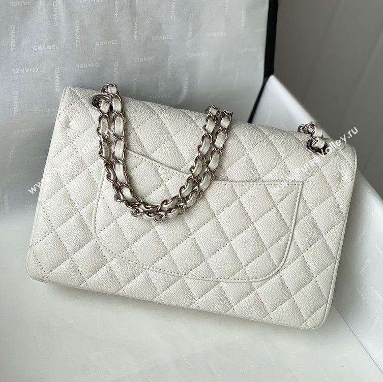 Chanel Quilted Grained Calfskin Medium Classic Flap Bag A01112 White/Silver 2021 (SM-210929057)