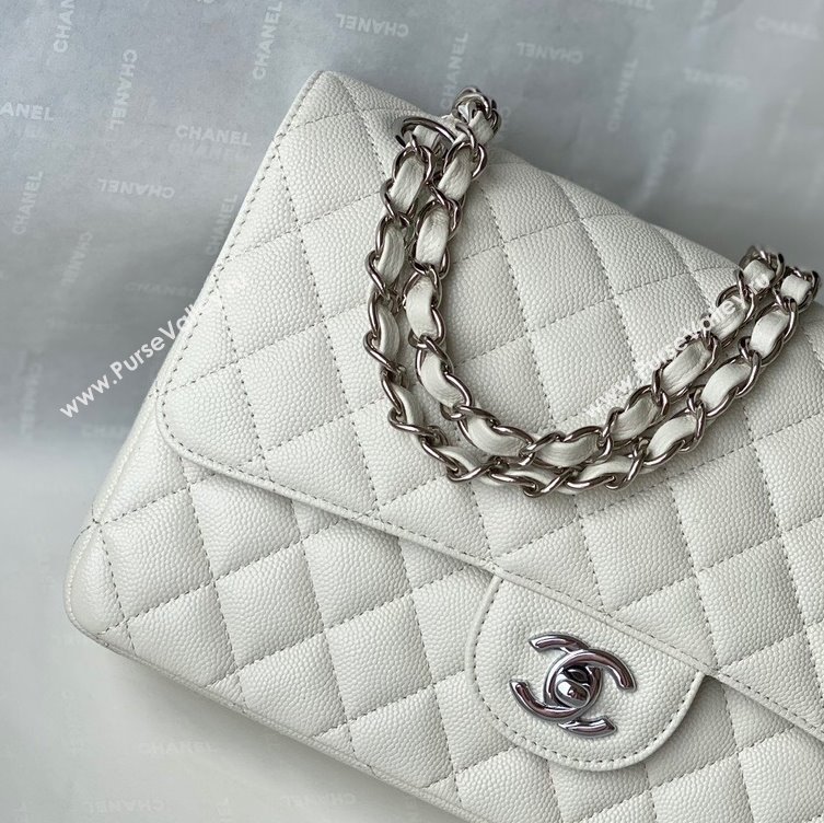 Chanel Quilted Grained Calfskin Medium Classic Flap Bag A01112 White/Silver 2021 (SM-210929057)
