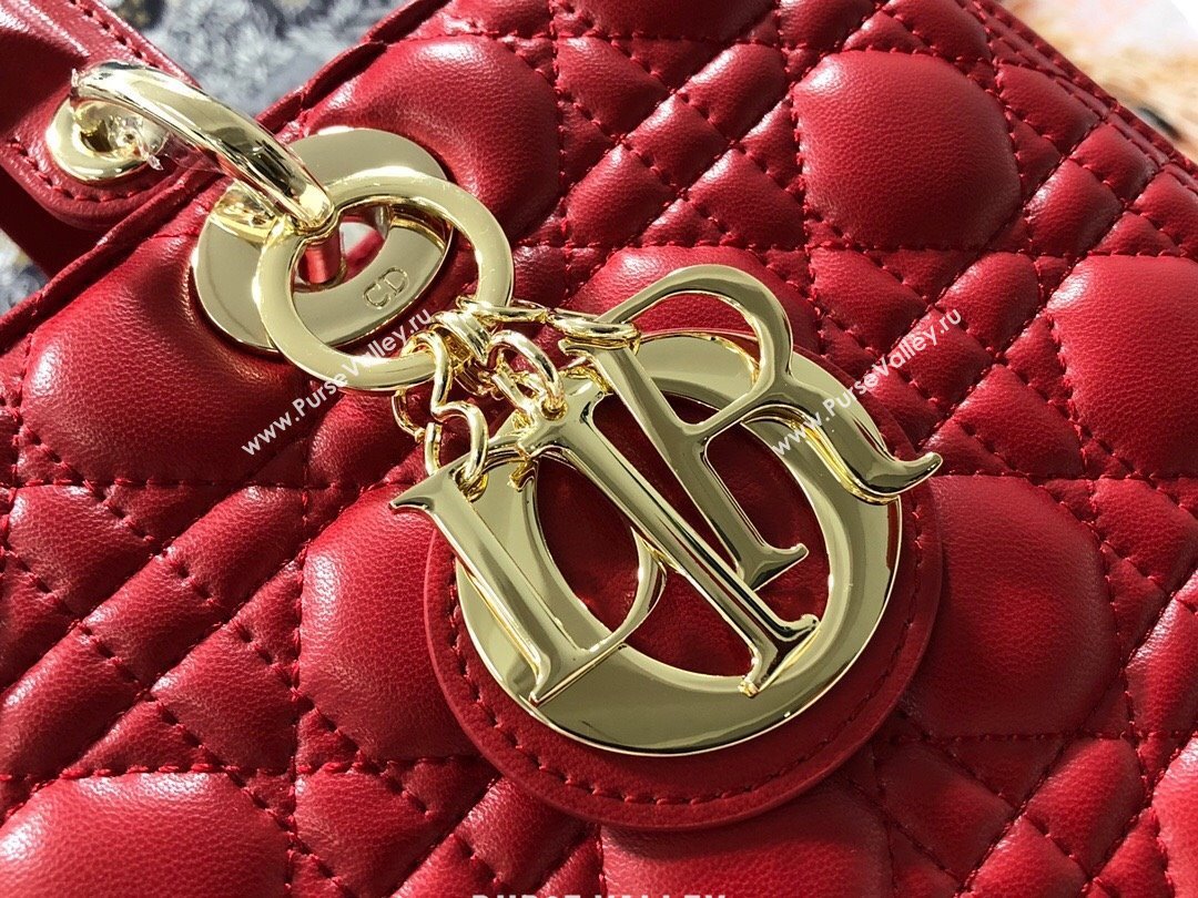 Dior Large Lady Dior Bag in Lambskin Leather M0566 Red/Gold 2024 (XXG-24070311)