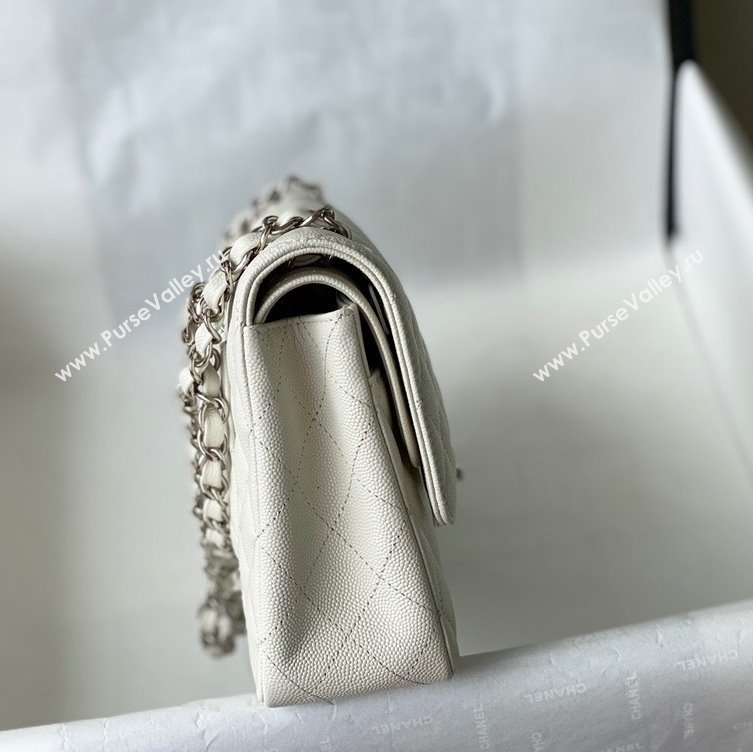 Chanel Quilted Grained Calfskin Medium Classic Flap Bag A01112 White/Silver 2021 (SM-210929057)