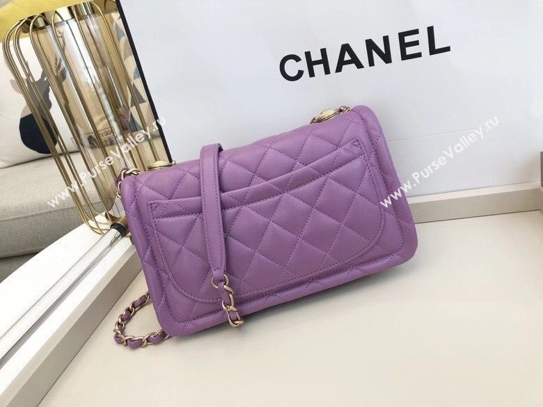 Chanel Quilted Lambskin Large Flap Bag with Metal Button AS2056 Purple 2020 TOP (SMJD-20112322)