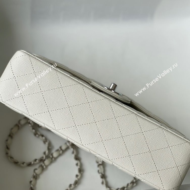 Chanel Quilted Grained Calfskin Medium Classic Flap Bag A01112 White/Silver 2021 (SM-210929057)