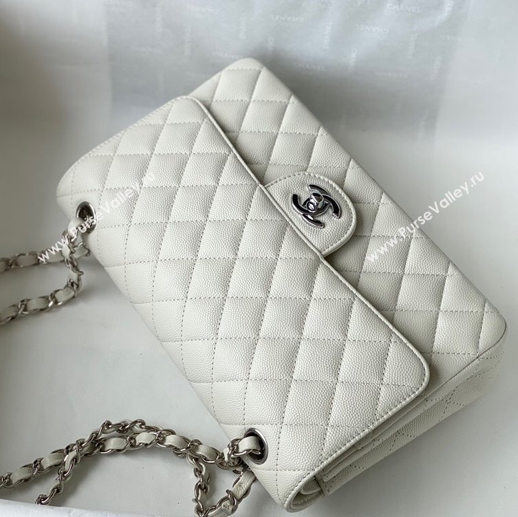 Chanel Quilted Grained Calfskin Medium Classic Flap Bag A01112 White/Silver 2021 (SM-210929057)