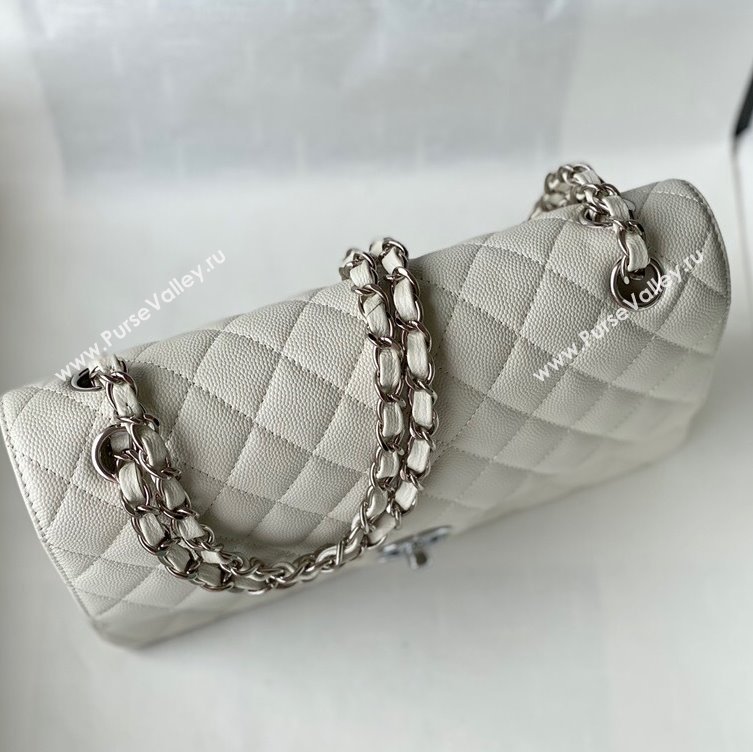 Chanel Quilted Grained Calfskin Medium Classic Flap Bag A01112 White/Silver 2021 (SM-210929057)