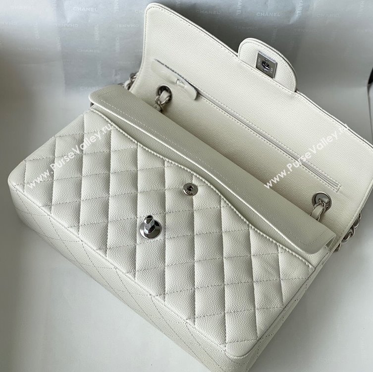 Chanel Quilted Grained Calfskin Medium Classic Flap Bag A01112 White/Silver 2021 (SM-210929057)