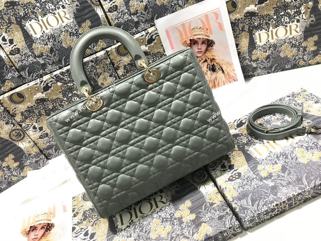 Dior Large Lady Dior Bag in Lambskin Leather M0566 Grey/Gold 2024 (XXG-24070312)