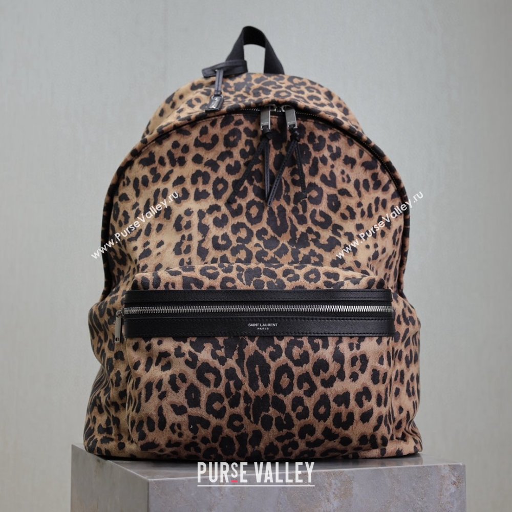 Saint Laurent City Backpack in Leopard Fabric 326865 2025 (MHUI-25022117)