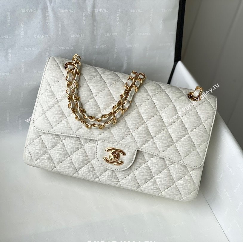 Chanel Quilted Grained Calfskin Medium Classic Flap Bag A01112 White/Gold 2021 (SM-210929058)