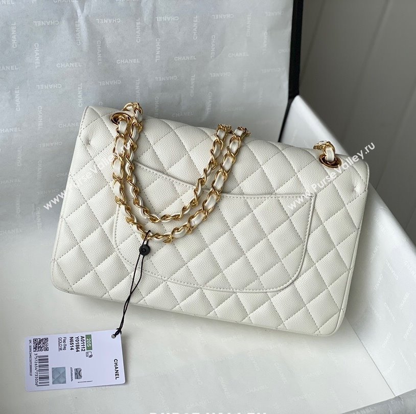 Chanel Quilted Grained Calfskin Medium Classic Flap Bag A01112 White/Gold 2021 (SM-210929058)