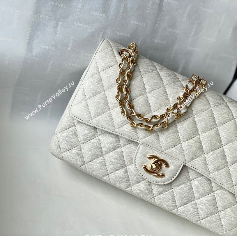 Chanel Quilted Grained Calfskin Medium Classic Flap Bag A01112 White/Gold 2021 (SM-210929058)