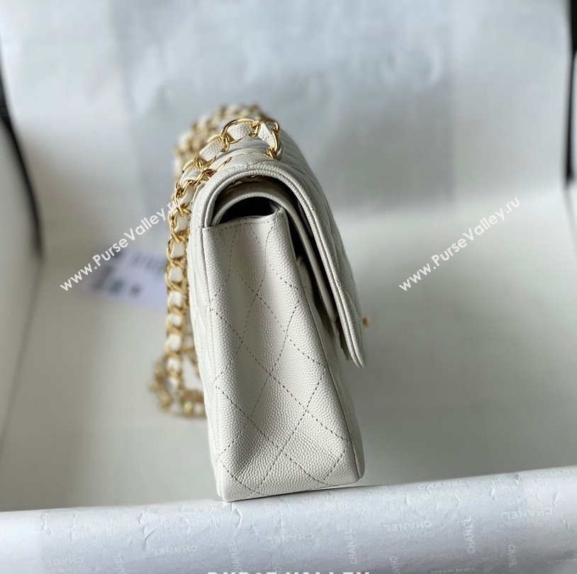 Chanel Quilted Grained Calfskin Medium Classic Flap Bag A01112 White/Gold 2021 (SM-210929058)