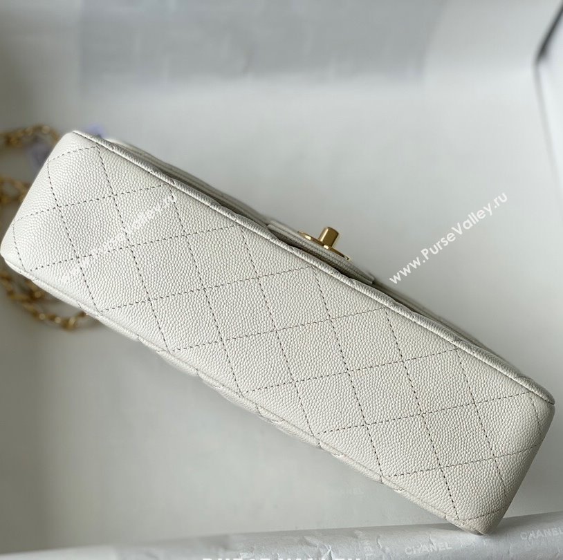 Chanel Quilted Grained Calfskin Medium Classic Flap Bag A01112 White/Gold 2021 (SM-210929058)