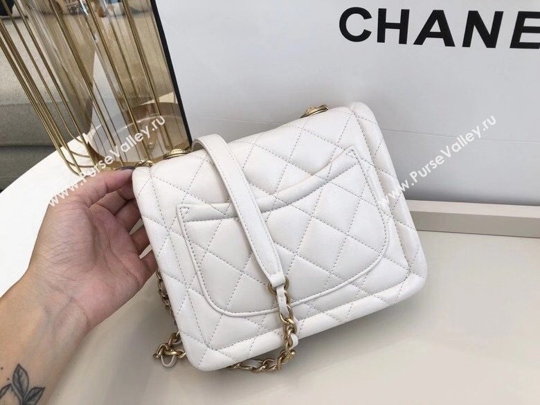 Chanel Quilted Lambskin Small Flap Bag with Metal Button AS2054 White 2020 TOP (SMJD-20112311)