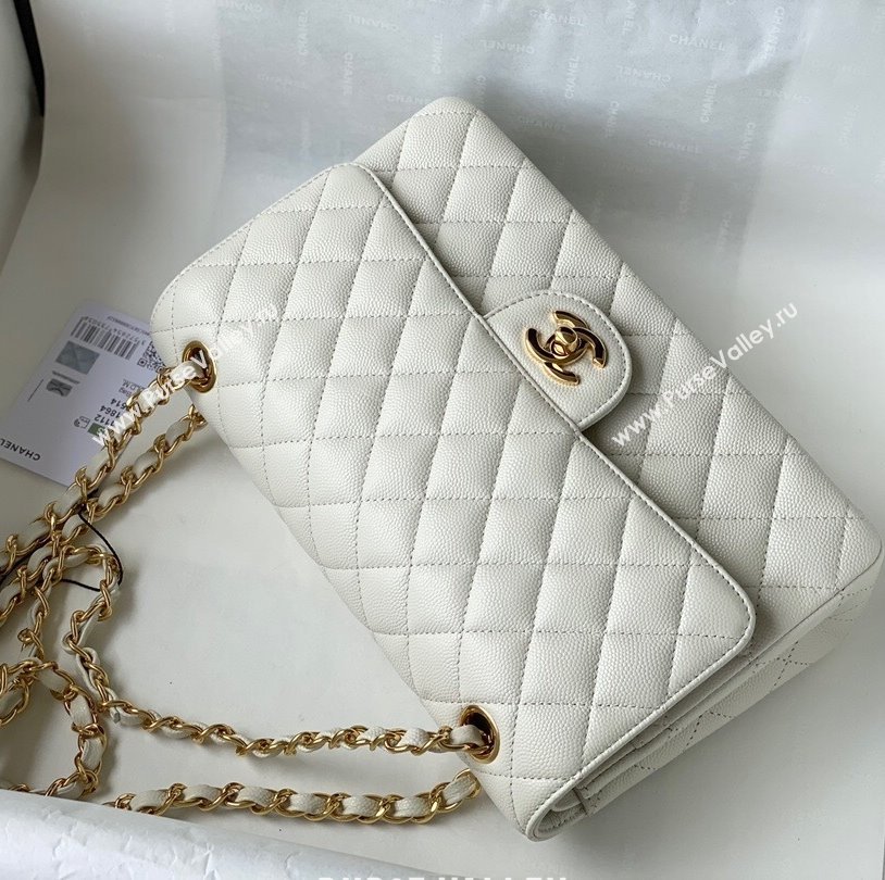 Chanel Quilted Grained Calfskin Medium Classic Flap Bag A01112 White/Gold 2021 (SM-210929058)