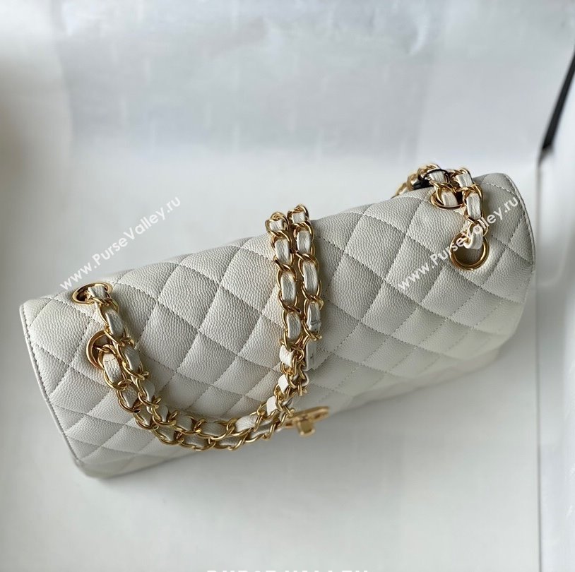 Chanel Quilted Grained Calfskin Medium Classic Flap Bag A01112 White/Gold 2021 (SM-210929058)