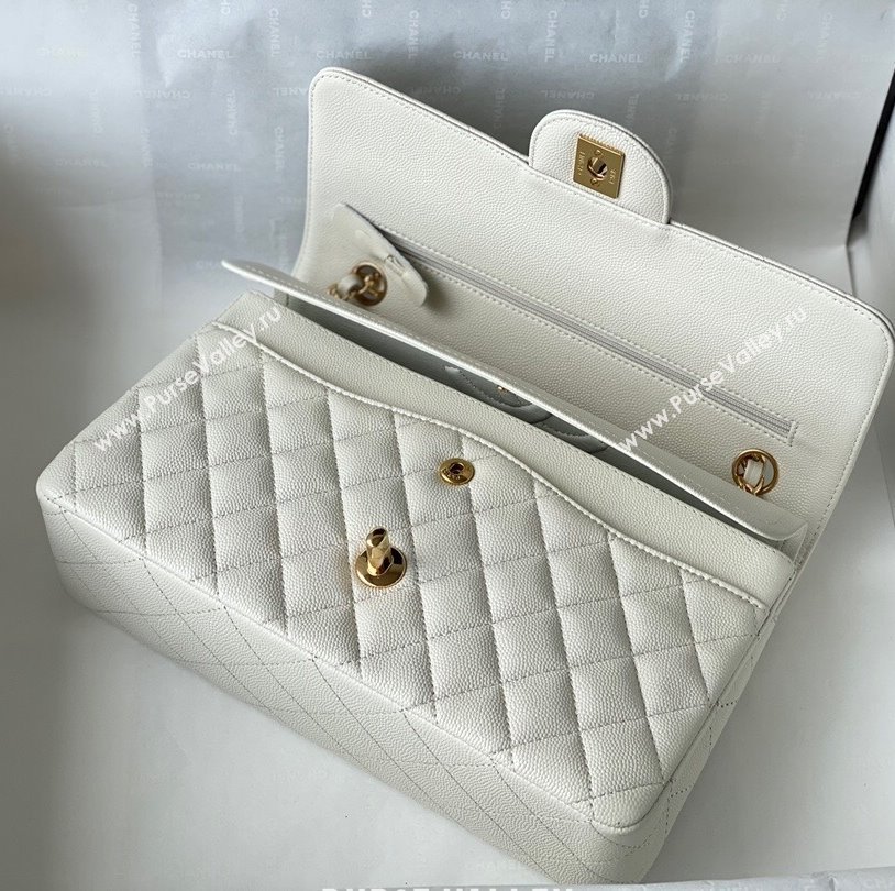 Chanel Quilted Grained Calfskin Medium Classic Flap Bag A01112 White/Gold 2021 (SM-210929058)