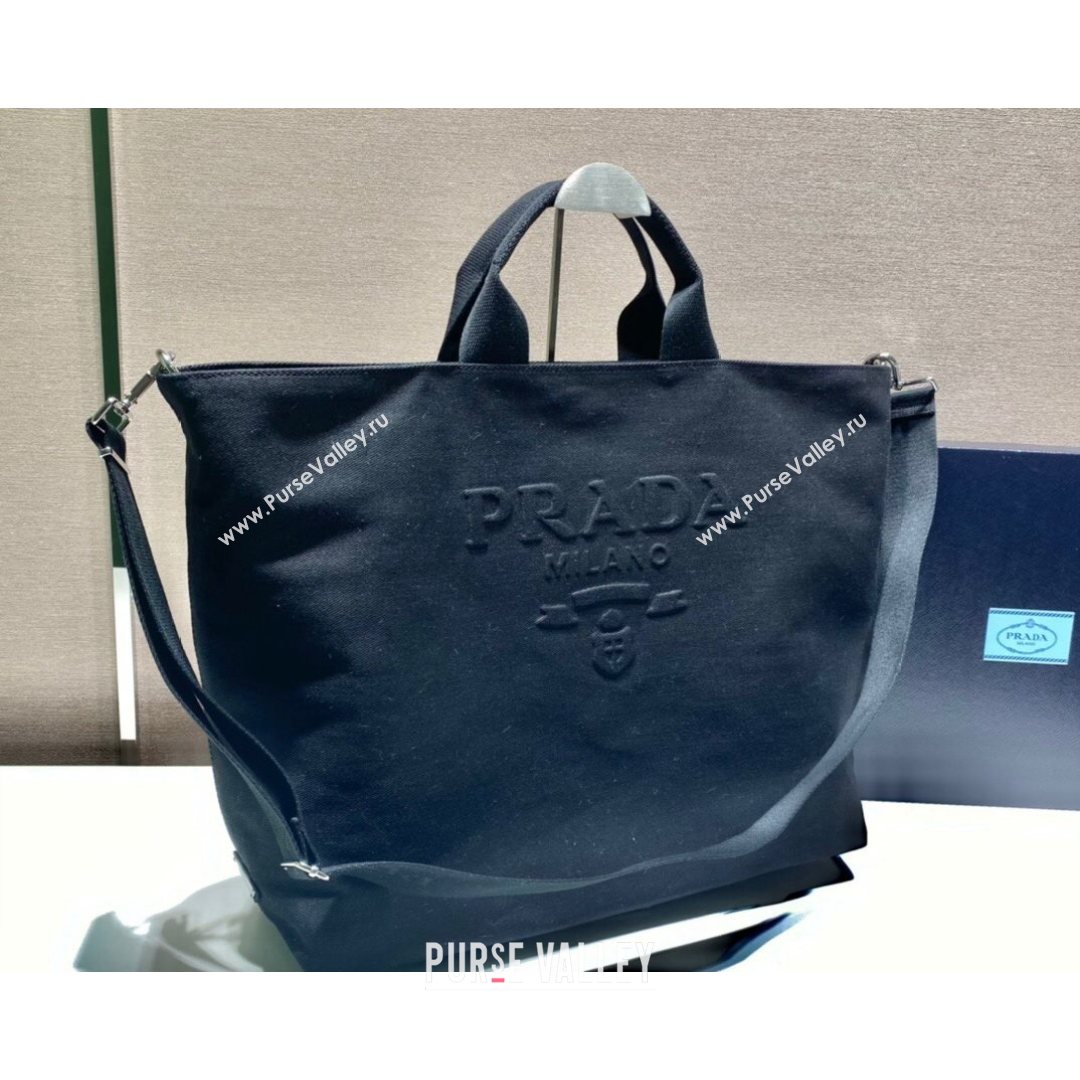 Prada Drill Fabric Tote Bag 2VG081 Black 2021 (YZ-21080434)