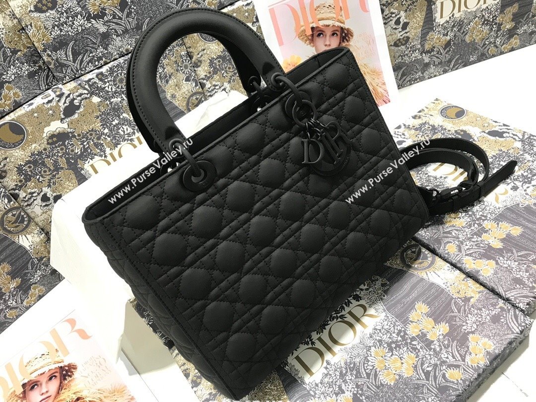 Dior Large Lady Dior Bag in Calfskin Leather M0566 Black 2024 (XXG-24070313)