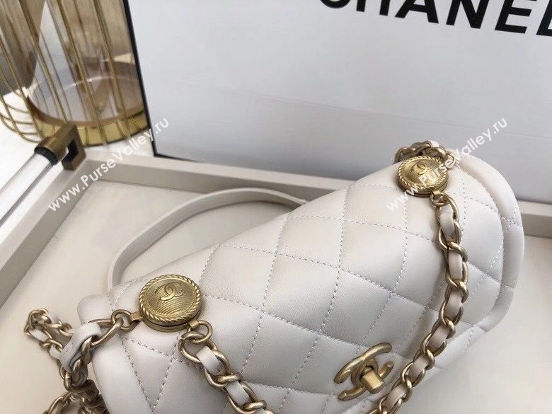 Chanel Quilted Lambskin Medium Flap Bag with Metal Button AS2055 White 2020 TOP (SMJD-20112315)