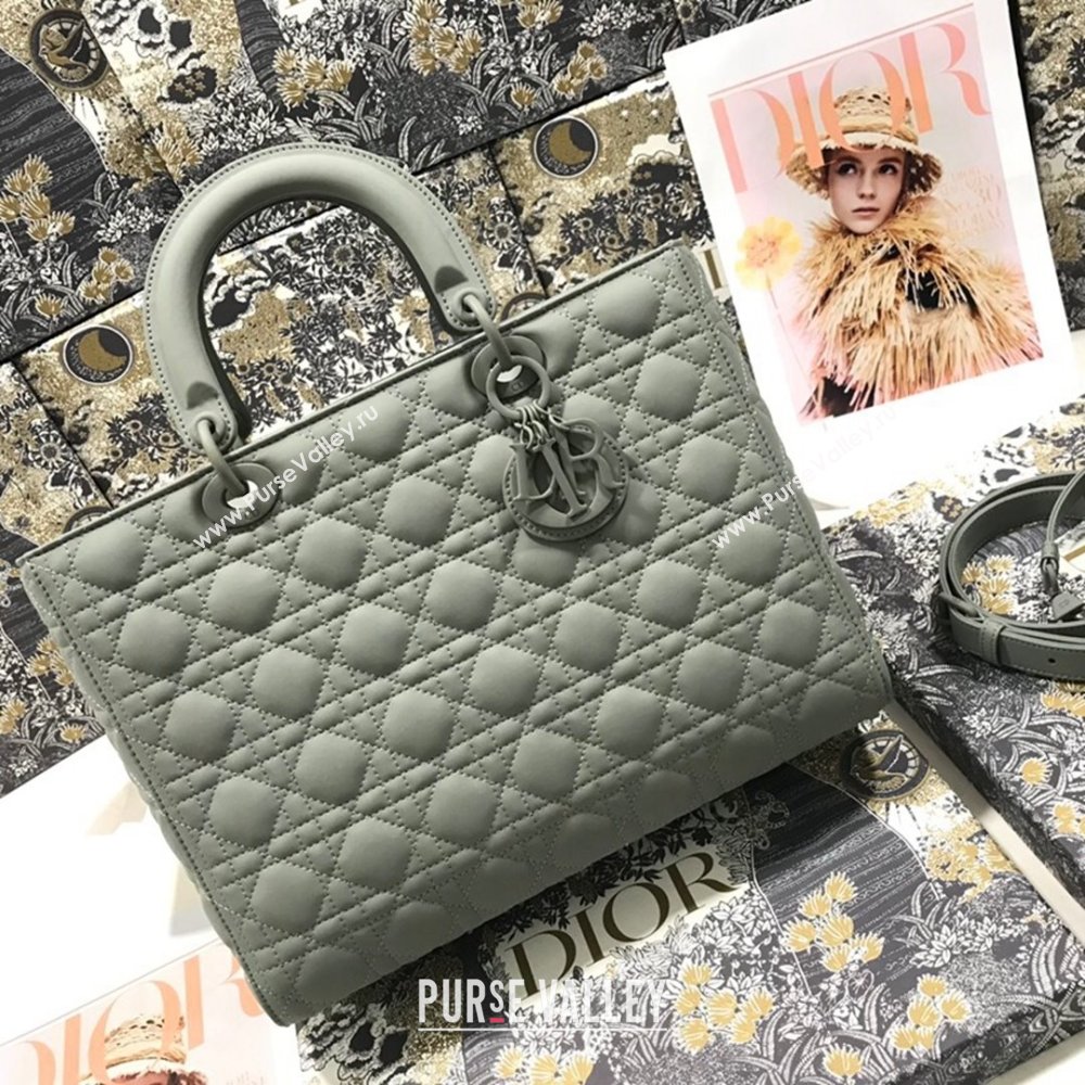 Dior Large Lady Dior Bag in Grey Calfskin Leather M0566 2024 (XXG-24070315)