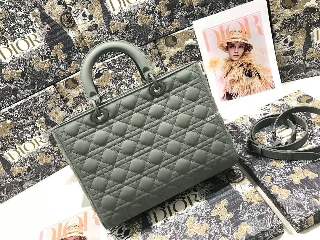 Dior Large Lady Dior Bag in Grey Calfskin Leather M0566 2024 (XXG-24070315)