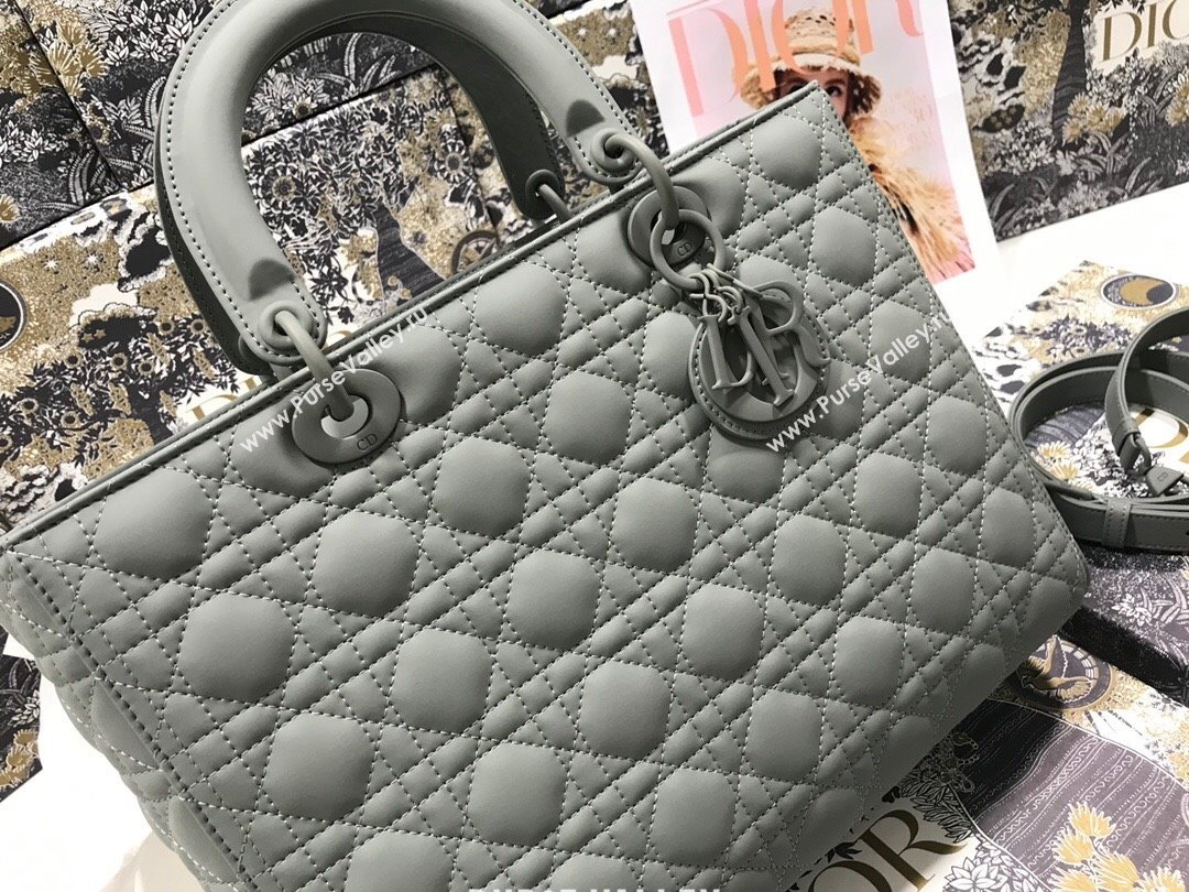 Dior Large Lady Dior Bag in Grey Calfskin Leather M0566 2024 (XXG-24070315)