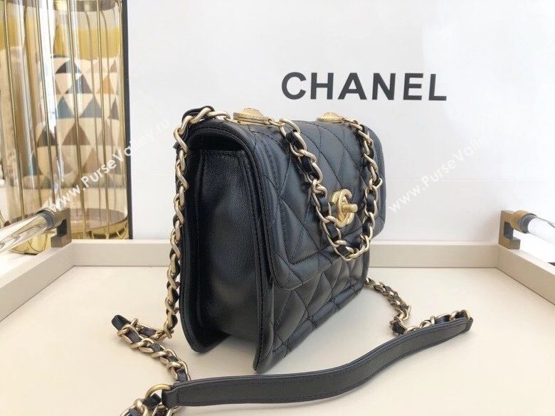 Chanel Quilted Lambskin Small Flap Bag with Metal Button AS2054 Black 2020 TOP (SMJD-20112309)