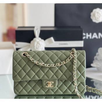 Chanel Quilted Lambskin Medium Classic Flap Bag A01112 Green/Light Gold 2024 Original Quality (MHE-24031410)