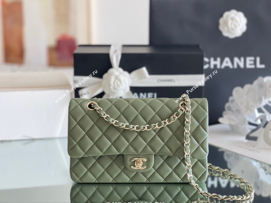 Chanel Quilted Lambskin Medium Classic Flap Bag A01112 Green/Light Gold 2024 Original Quality (MHE-24031410)