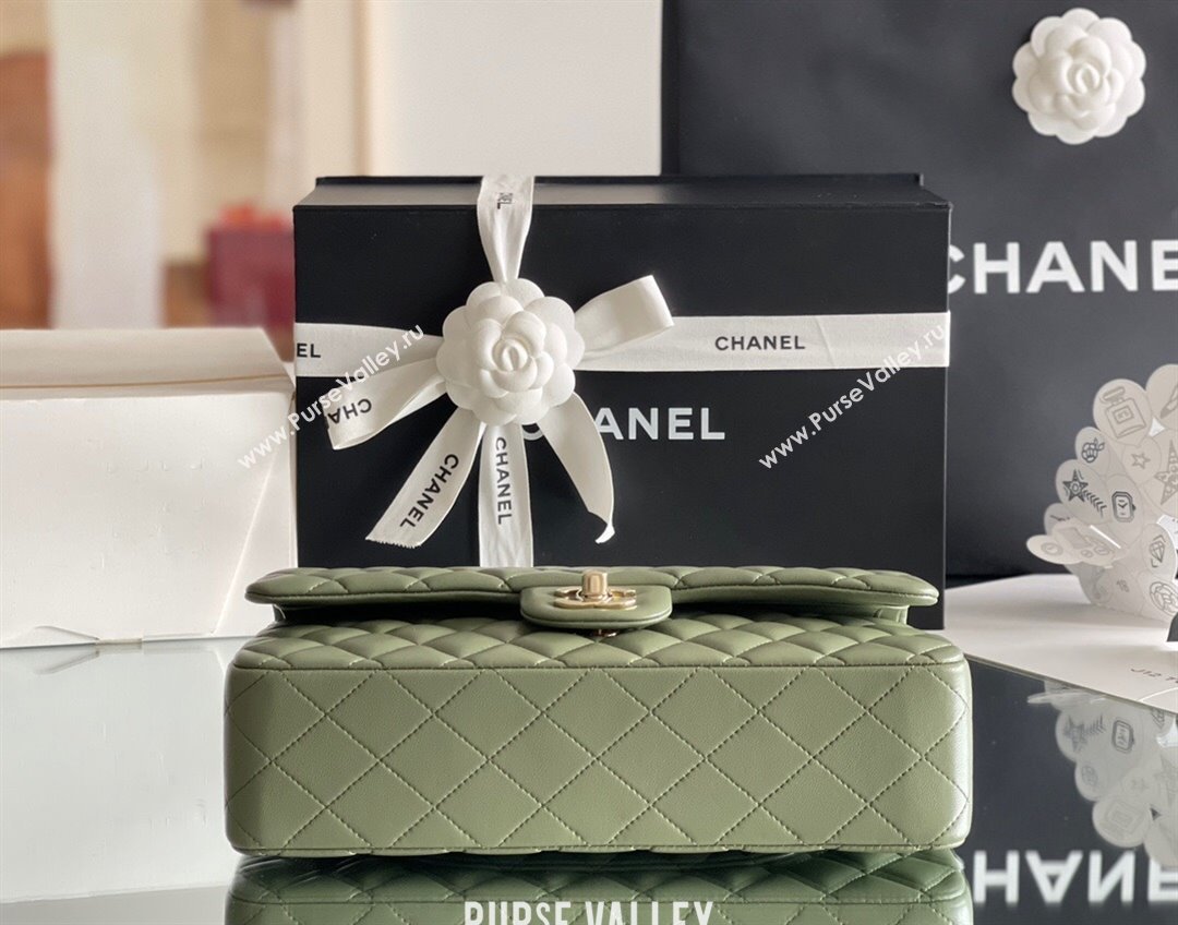 Chanel Quilted Lambskin Medium Classic Flap Bag A01112 Green/Light Gold 2024 Original Quality (MHE-24031410)