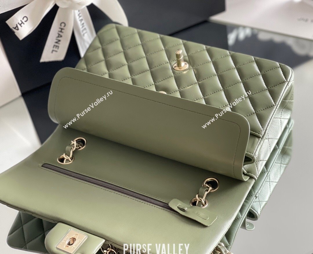 Chanel Quilted Lambskin Medium Classic Flap Bag A01112 Green/Light Gold 2024 Original Quality (MHE-24031410)