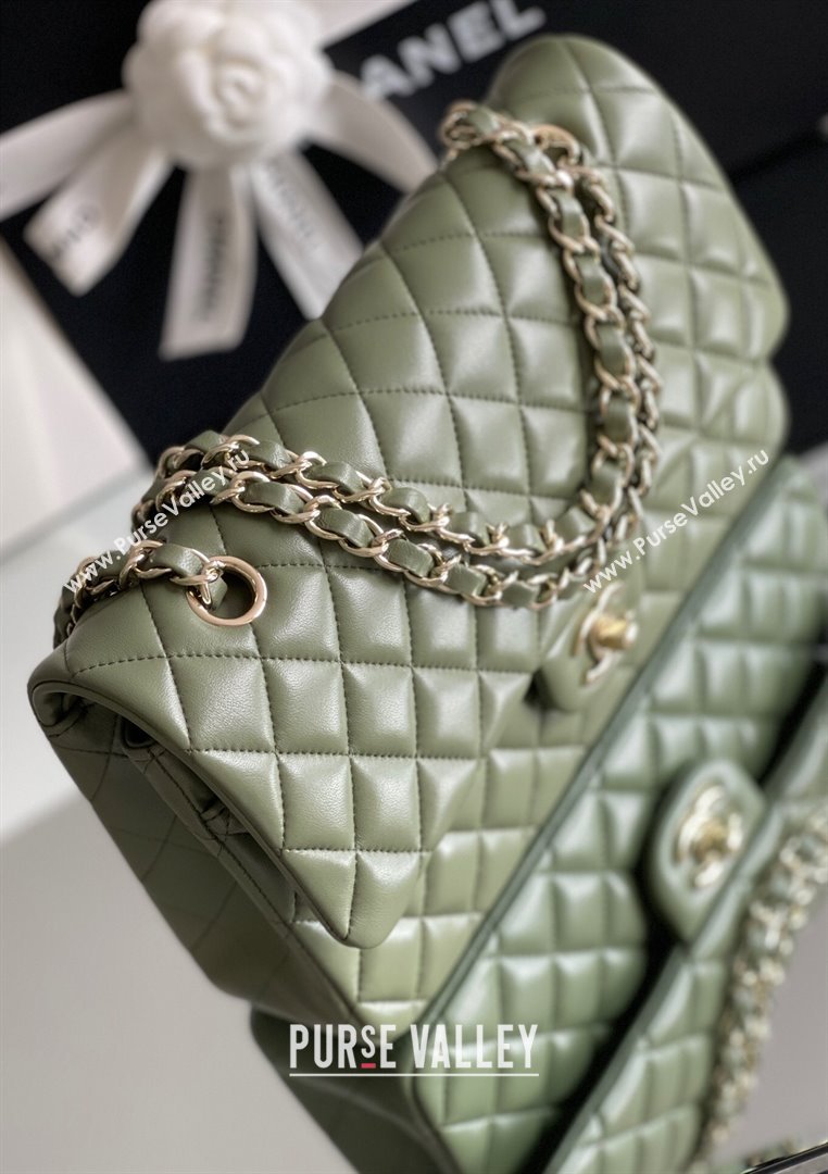 Chanel Quilted Lambskin Medium Classic Flap Bag A01112 Green/Light Gold 2024 Original Quality (MHE-24031410)