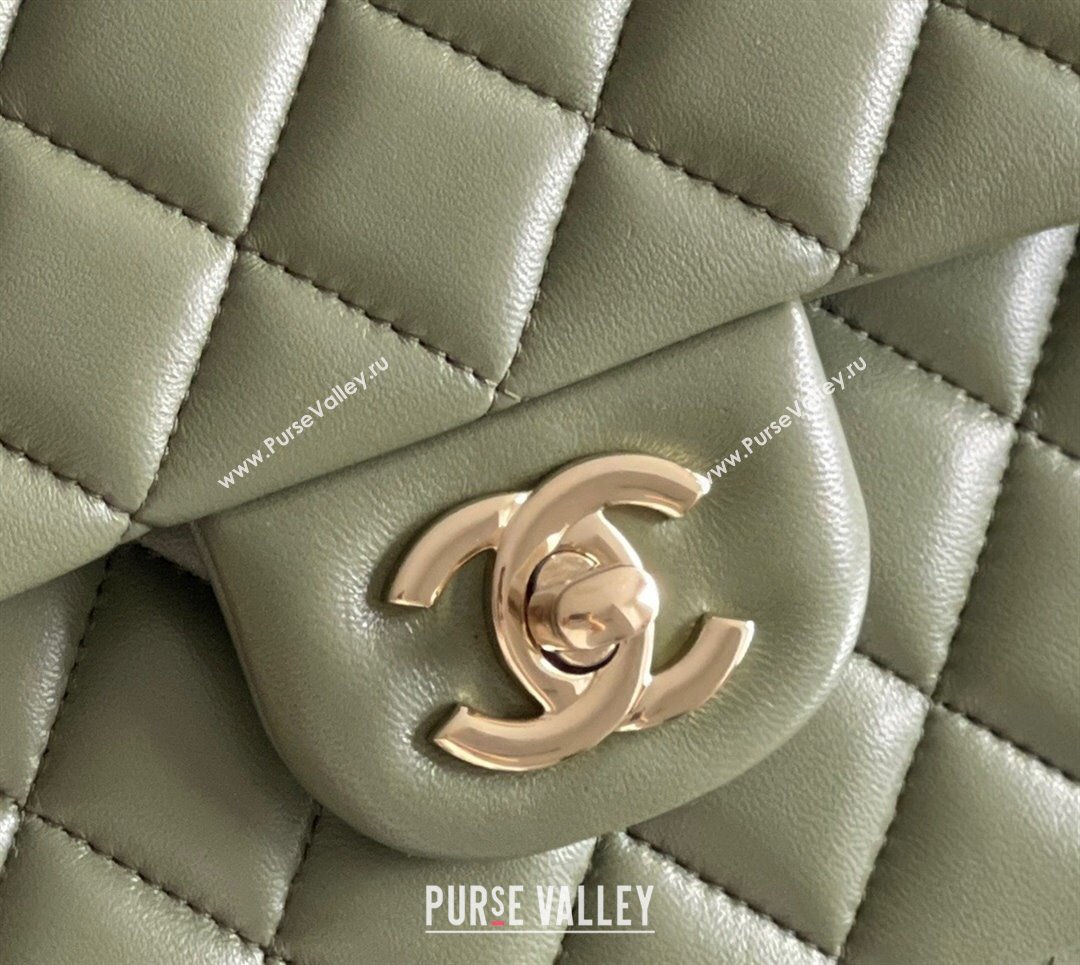 Chanel Quilted Lambskin Medium Classic Flap Bag A01112 Green/Light Gold 2024 Original Quality (MHE-24031410)