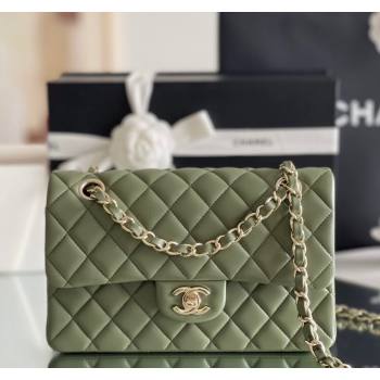 Chanel Quilted Lambskin Small Classic Flap Bag Green/Light Gold 2024 Original Quality (MHE-24031406)