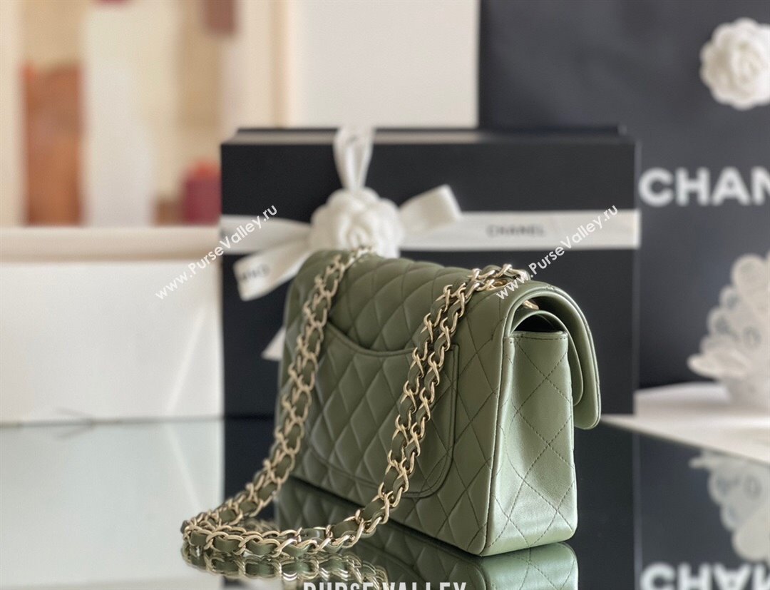Chanel Quilted Lambskin Small Classic Flap Bag Green/Light Gold 2024 Original Quality (MHE-24031406)