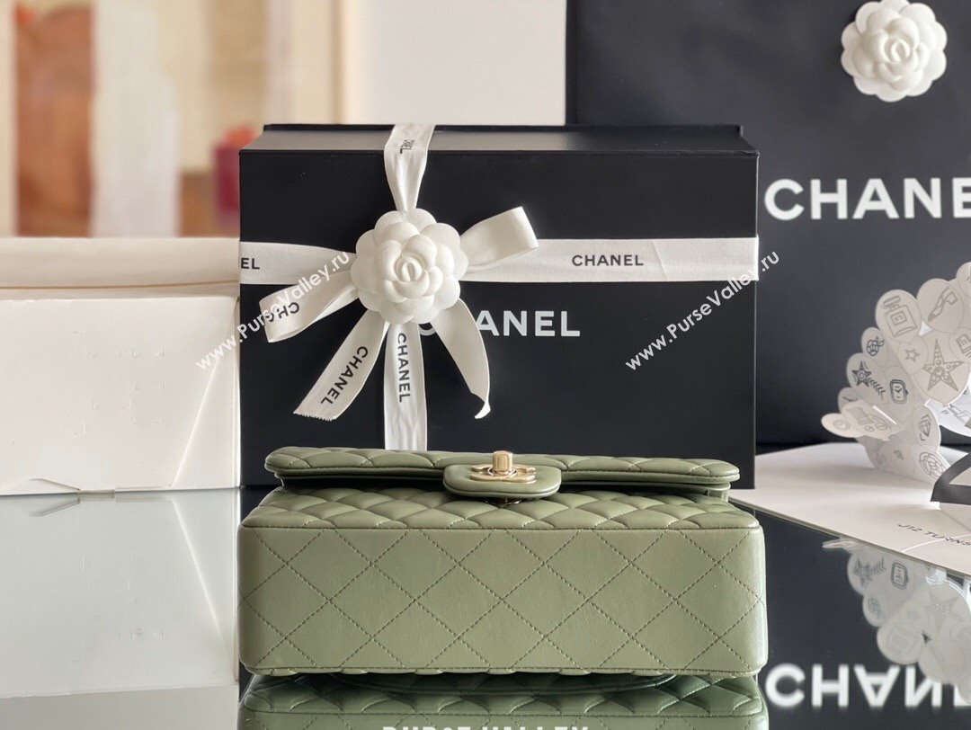 Chanel Quilted Lambskin Small Classic Flap Bag Green/Light Gold 2024 Original Quality (MHE-24031406)