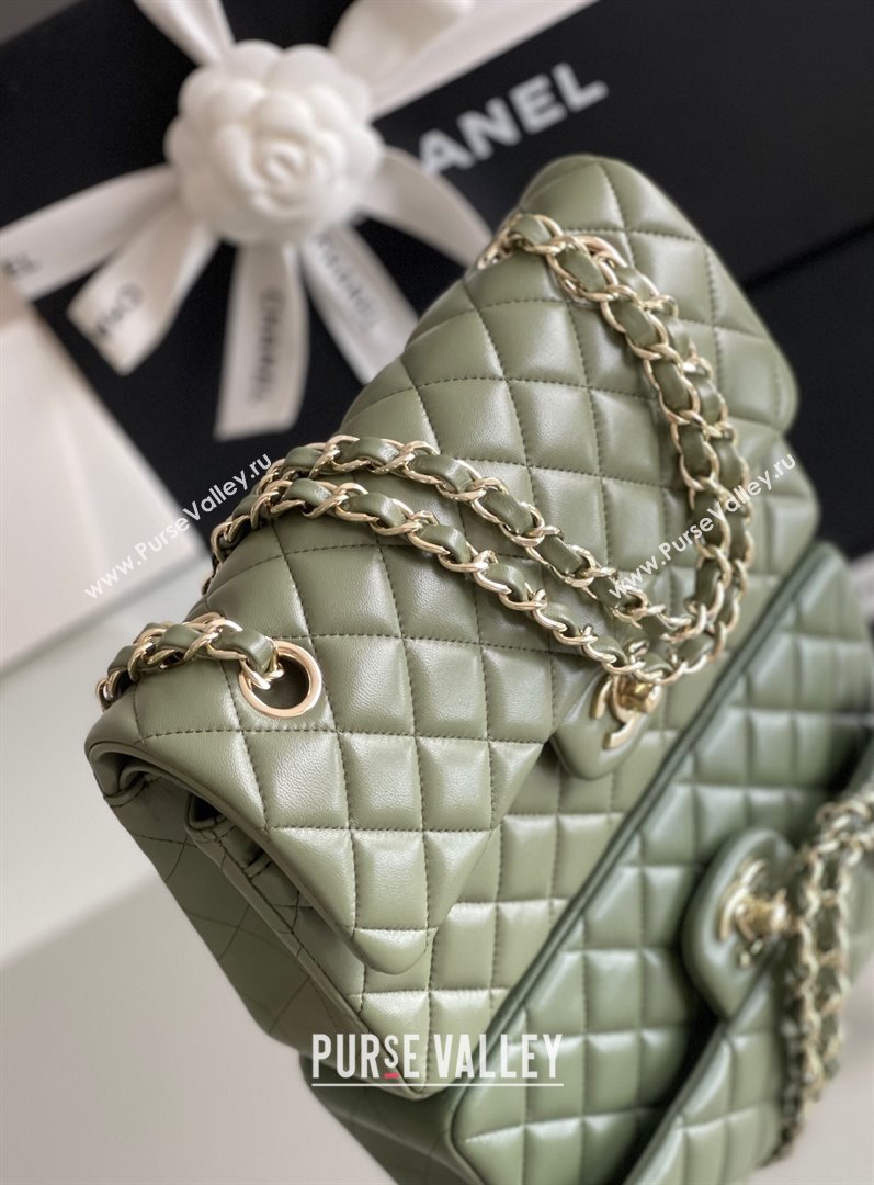 Chanel Quilted Lambskin Small Classic Flap Bag Green/Light Gold 2024 Original Quality (MHE-24031406)
