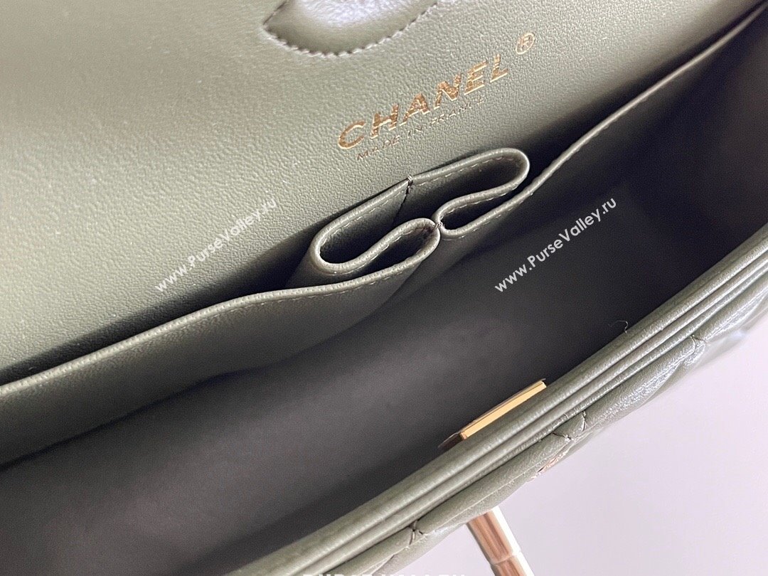 Chanel Quilted Lambskin Small Classic Flap Bag Green/Light Gold 2024 Original Quality (MHE-24031406)