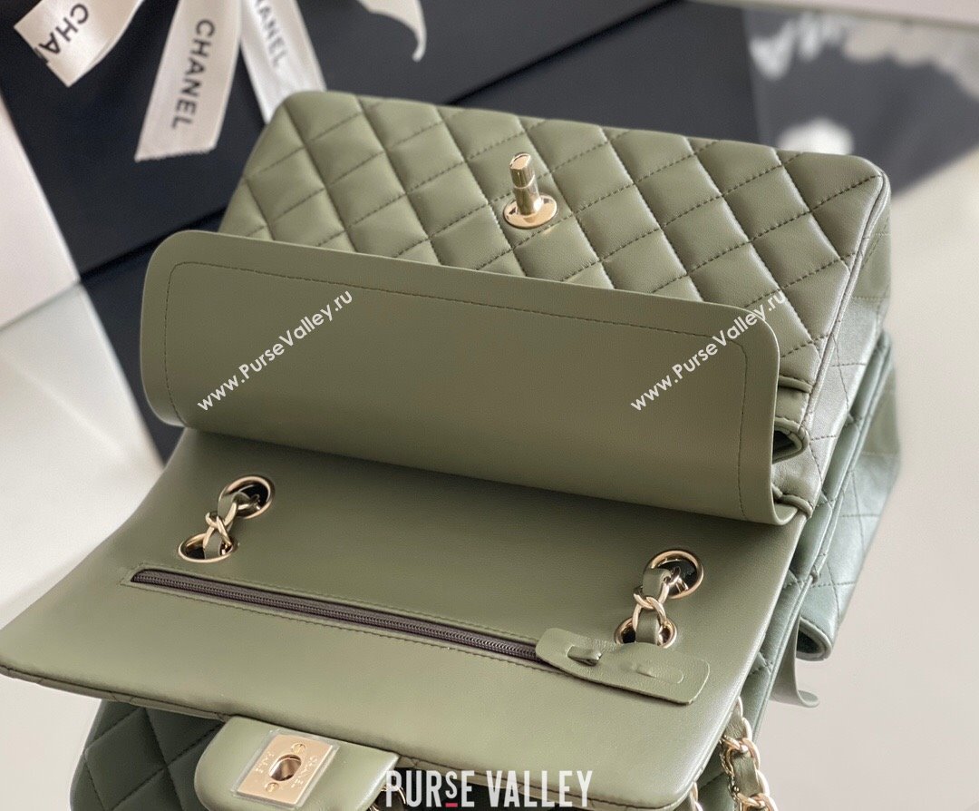 Chanel Quilted Lambskin Small Classic Flap Bag Green/Light Gold 2024 Original Quality (MHE-24031406)