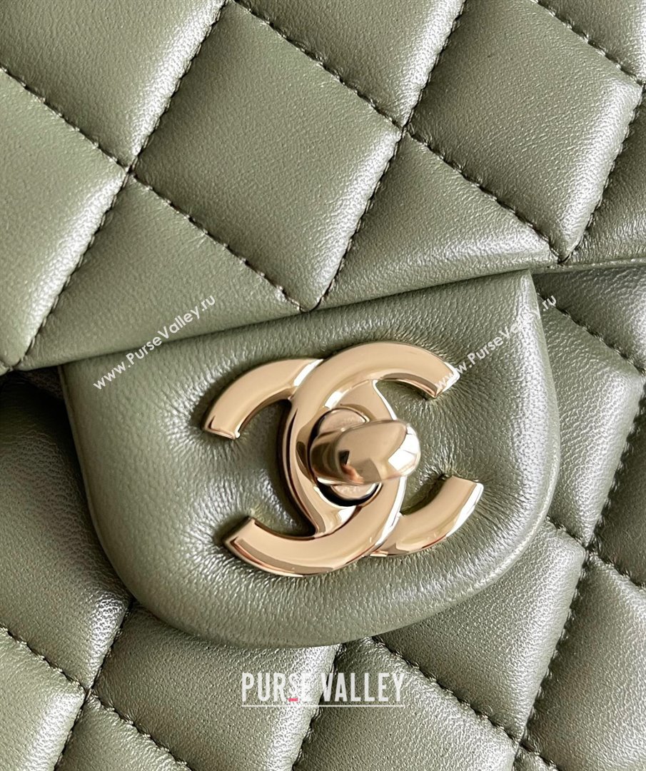 Chanel Quilted Lambskin Small Classic Flap Bag Green/Light Gold 2024 Original Quality (MHE-24031406)