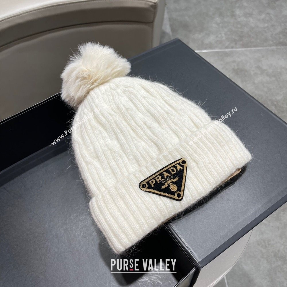 Prada Knit Hat P12801 White 2023 (A-23112801)