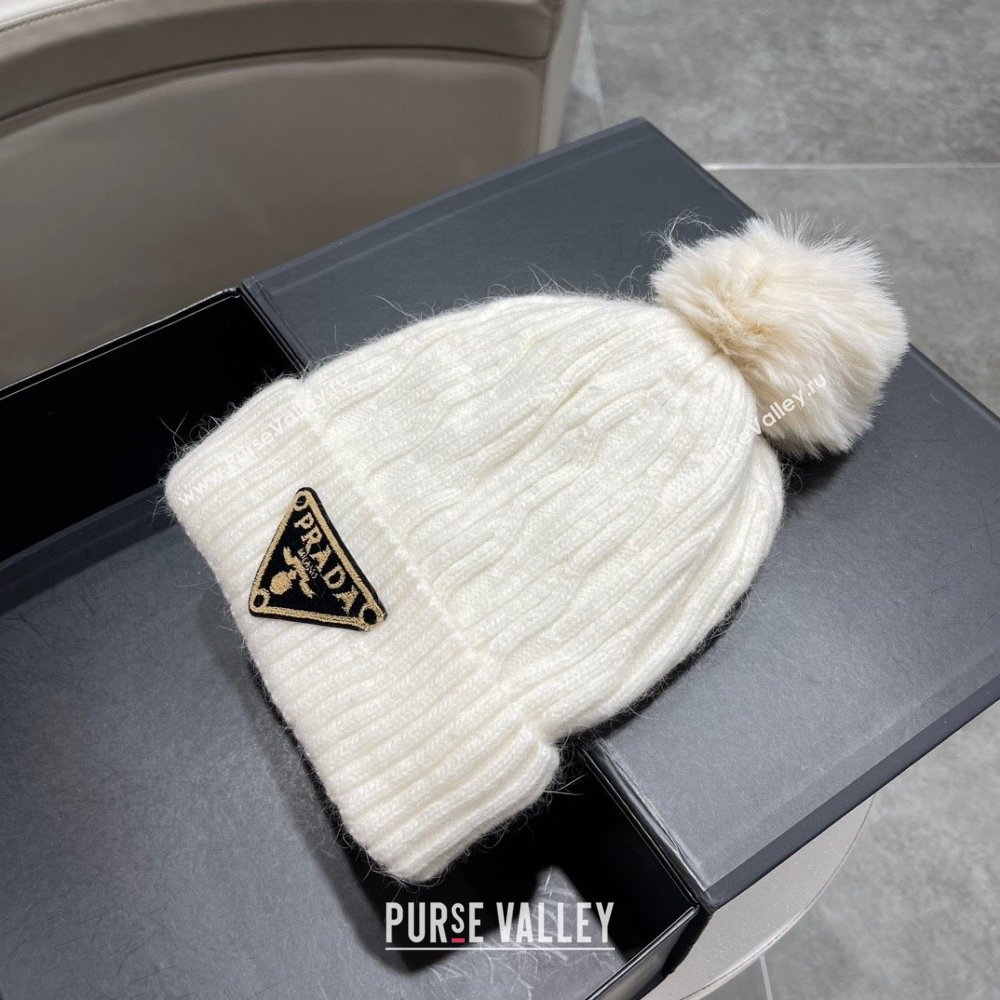 Prada Knit Hat P12801 White 2023 (A-23112801)