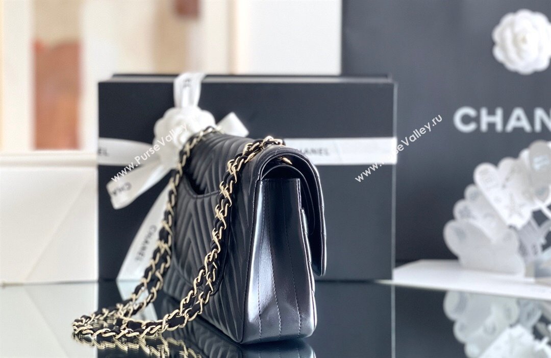 Chanel Chevron Lambskin Medium Classic Flap Bag Black/Light Gold 2024 Original Quality (MHE-24031407)