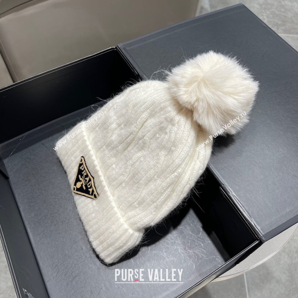 Prada Knit Hat P12801 White 2023 (A-23112801)